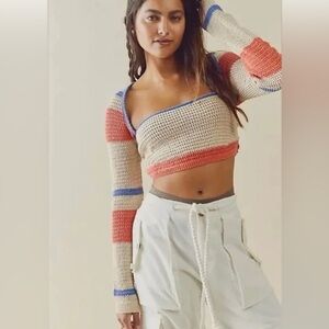 NWOT Free People Love Me Long-Sleeve Fauxchet Stripe Top